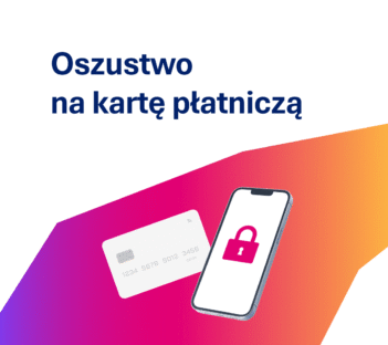 telefon z ikoną kłódki i obok karta płatnicza. Na górze napis oszustwo na kartę płatniczą